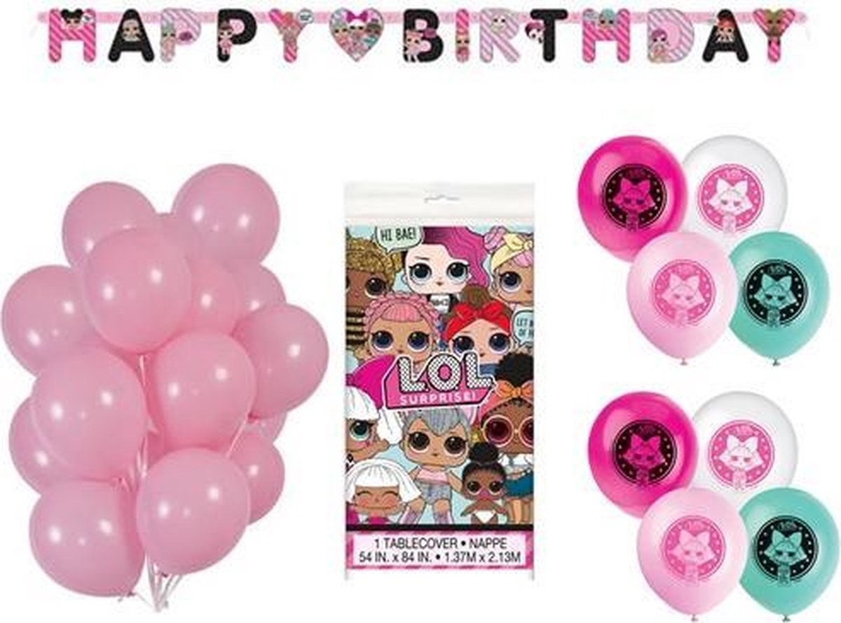 L.O.L. Surprise Verjaardag Set! | Unique | L.O.L. Surprise | Slinger | Ballonnen | Tafelkleed | Roze | Paars | Wit | Groen | Verjaardag | Kinderfeestje | Kinderen | Versiering | Decoratie |